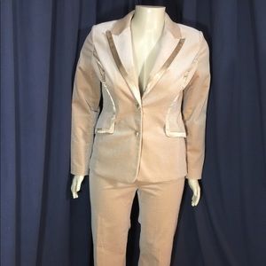 Vtg 70s 80s Velvet Satin Beige Pant Suit